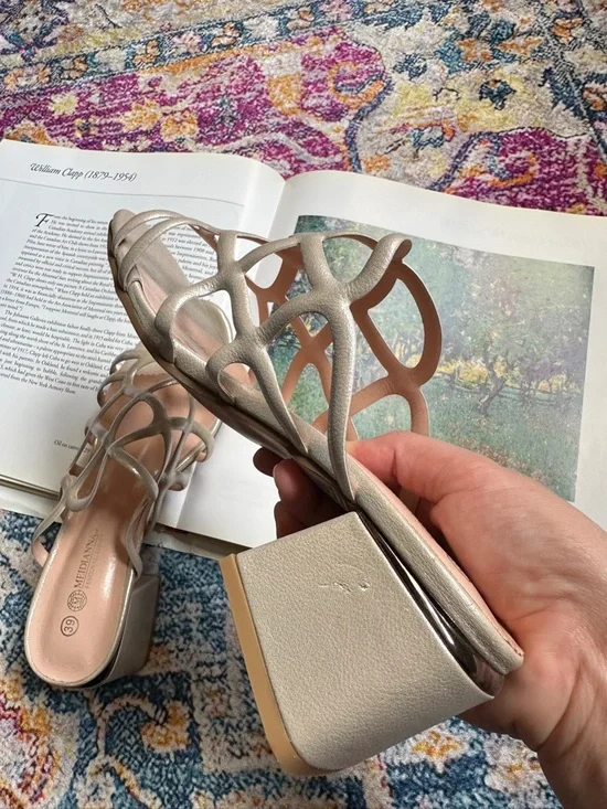 Metallic Block Heel Sandals - Picture 13 of 16